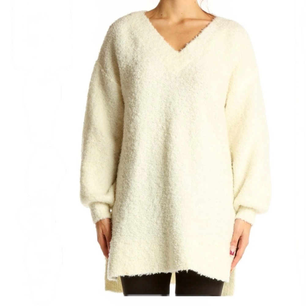 Pilcro Textured Bouclé Knit V-Neck Sweater Cream Women’s Medium